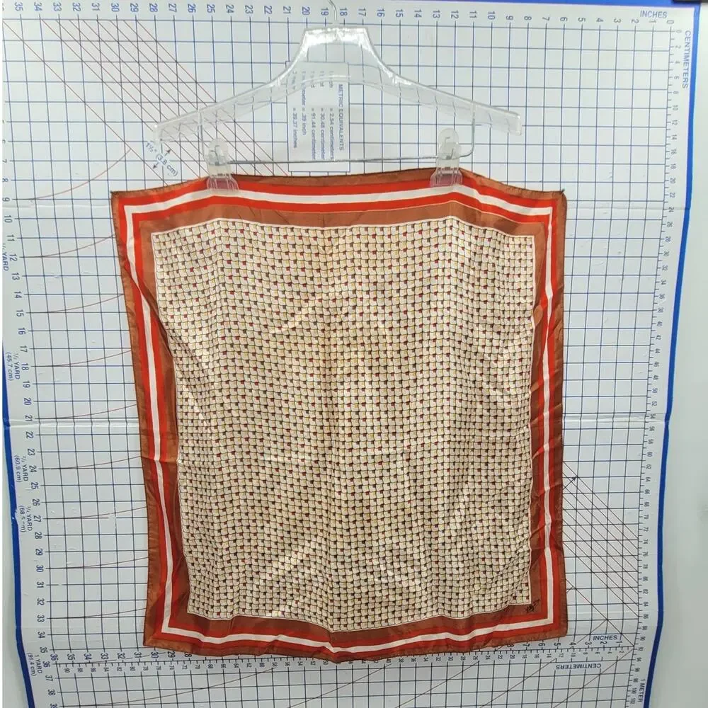 Lilly D'Or Geometric Silk Scarf Brown Red Vintage Mod Cottagecore Accessory